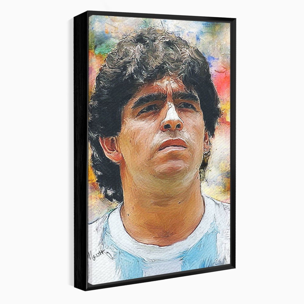 Tablou canvas cu tablou canvas cu diego maradona, in rama de aluminiu negru